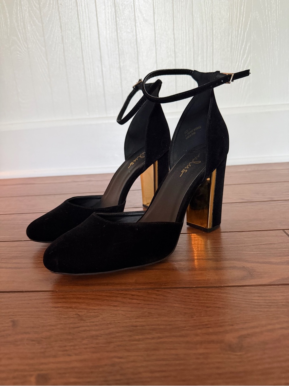 Black Velvet Ankle-Strap Block Heel Pumps